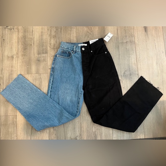 PacSun Eco Black Two-Tone High Waisted Straight Leg Jeans NWT - Picture 6 of 6